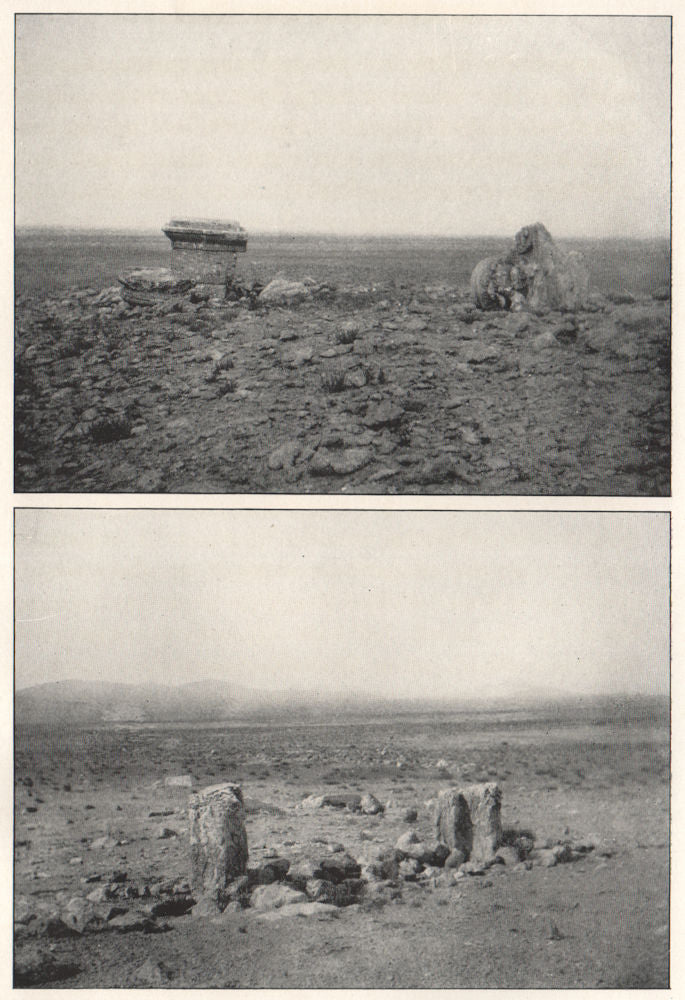 Pillar at el Kerasi. First landmark - ancient door-posts. Syria 1908 old print